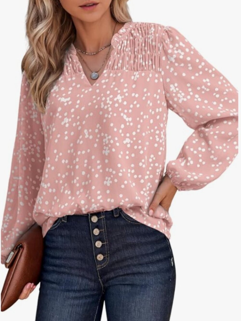 NWT Dokotoo Pink Smocked V Neck Boho Chiffon Blouse - Size XL
